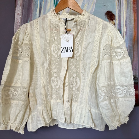 Zara Tops - Zara Sz L Women Combination Embroidered Blouse NWT💖